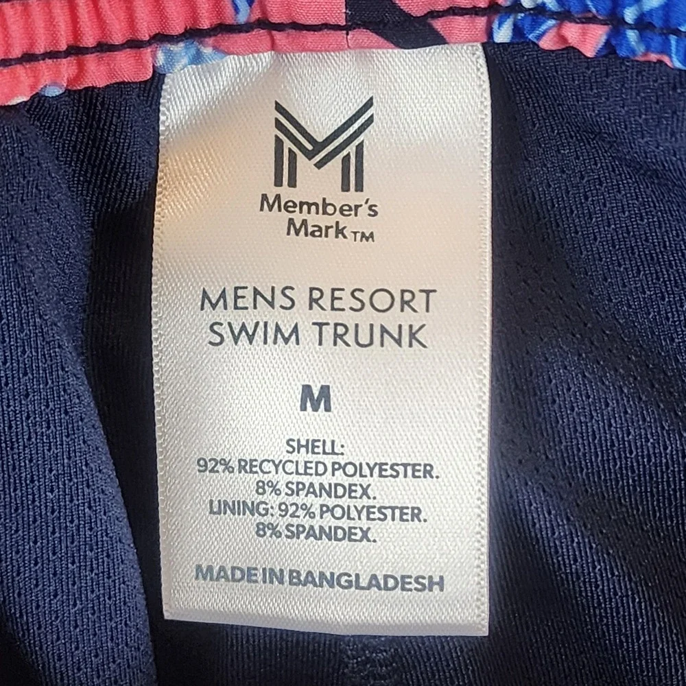 Member's Mark Mens M Resort Swim Trunk Pink Shark Board Shorts Beachwear
